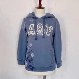 Abercrombie blue pullover distressed floral hoodie Large